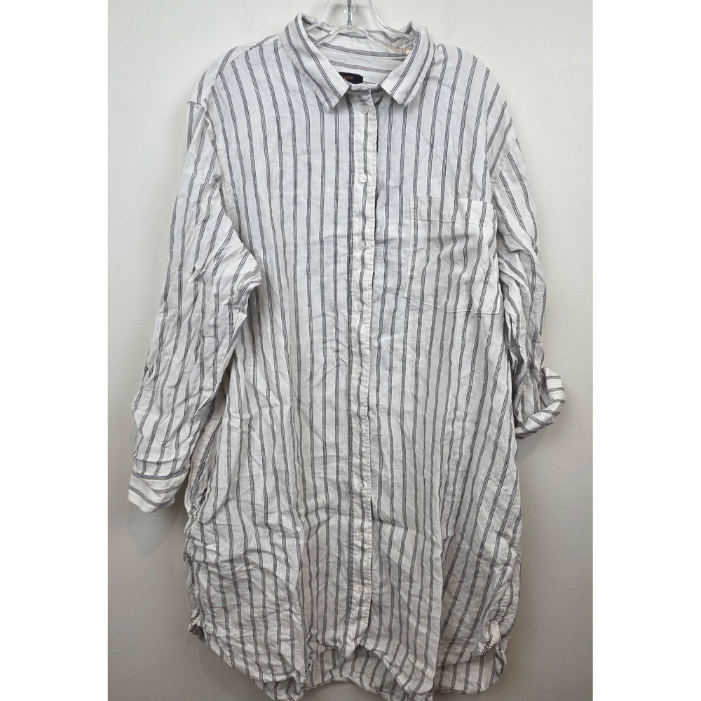 Quince Womens 100% European Linen Shirt Dress Oatmeal Black Stripe Size XL
